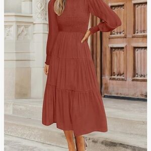 Long Sleeve Crew Neck Flowy midi dress